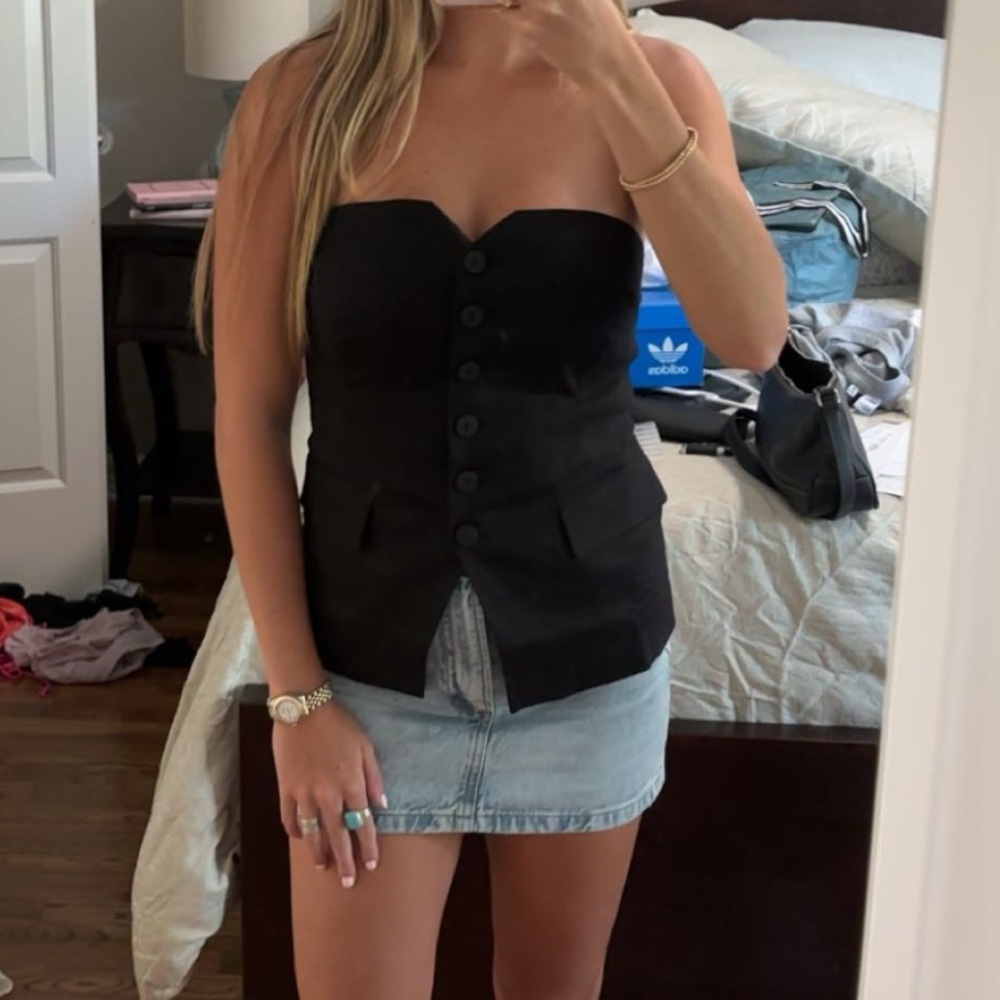 Mango Elegant Black Strapless Top
